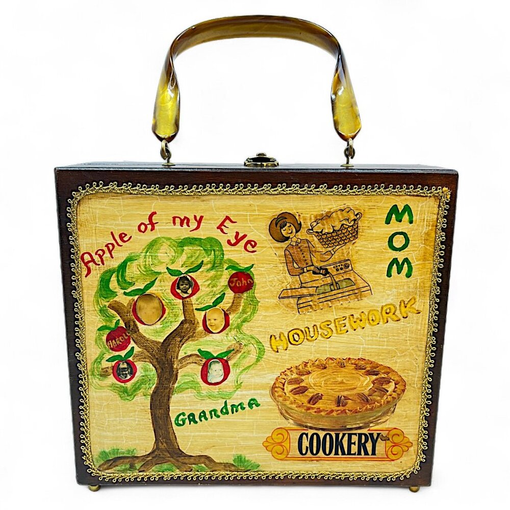 RARE Vintage 70s Hand painted Decoupage Mom "Apple Of My Eye" Jewelry Work Box